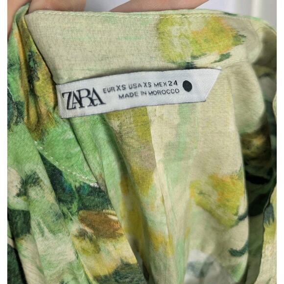 Zara Green Tropical Floral Button Front Tie Waist Shirt Maxi Dress Size XS - Picture 8 of 8